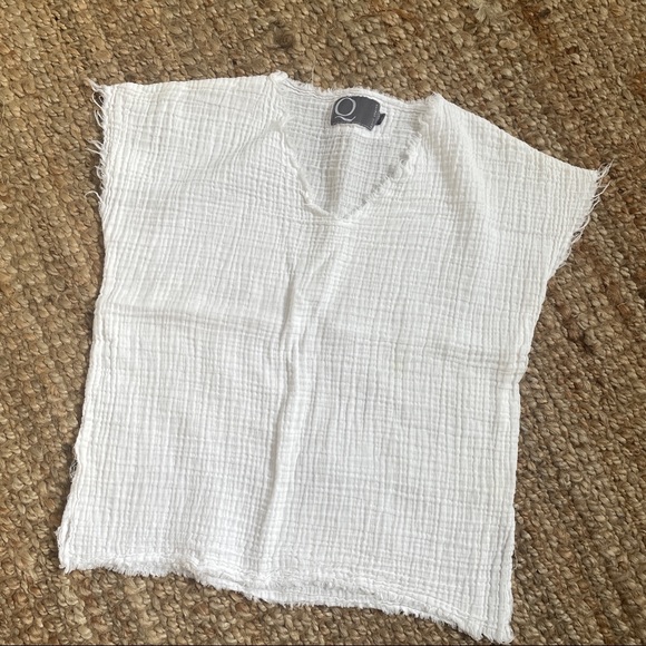 Gauze V-neck Raw Hem Sheer Boxy Tee - Picture 9 of 10